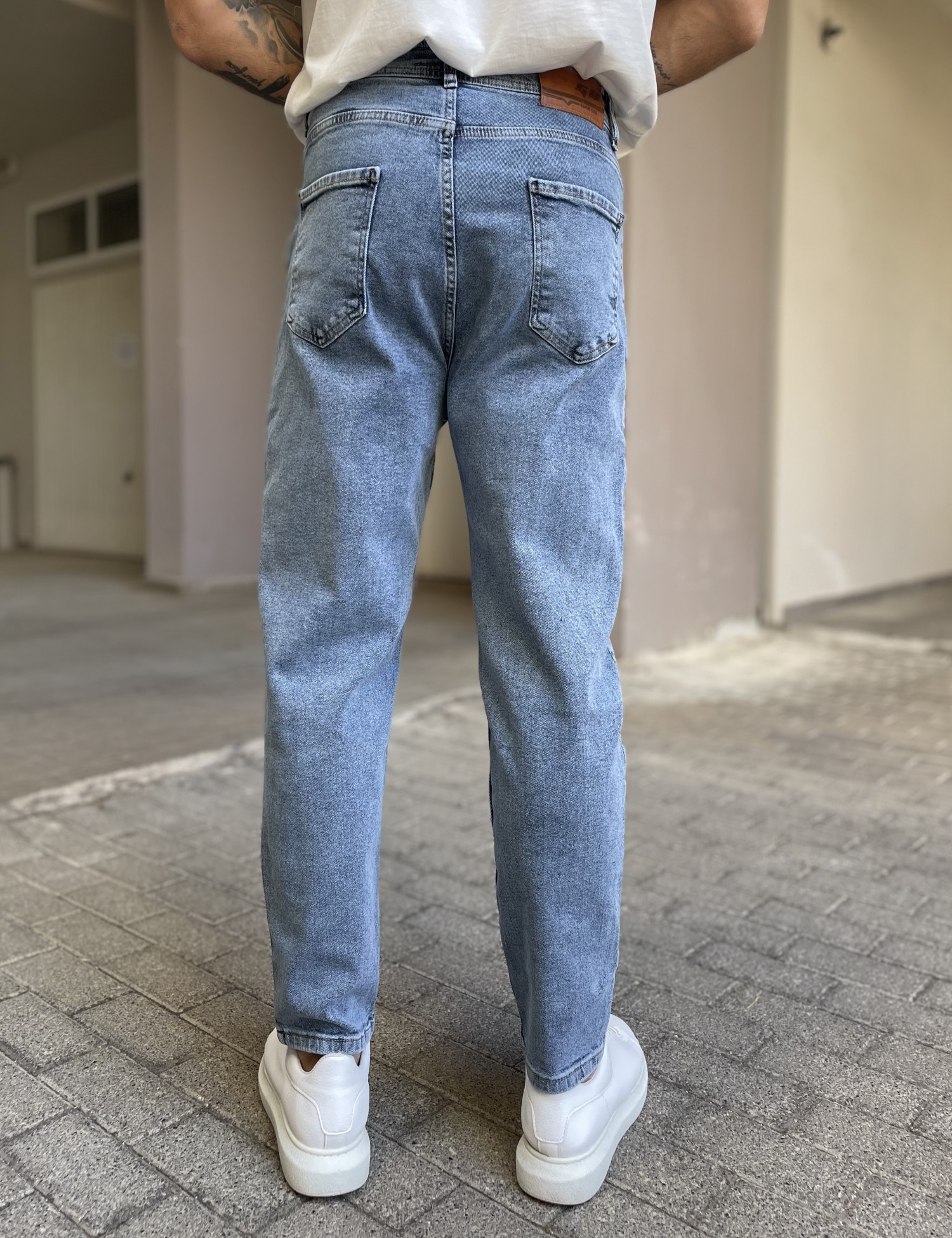 Ανδρικό μπλε πλυμένο ελαστικό loose τζιν πεντάτσεπο με φερμουάρ G88103 φωτογραφία